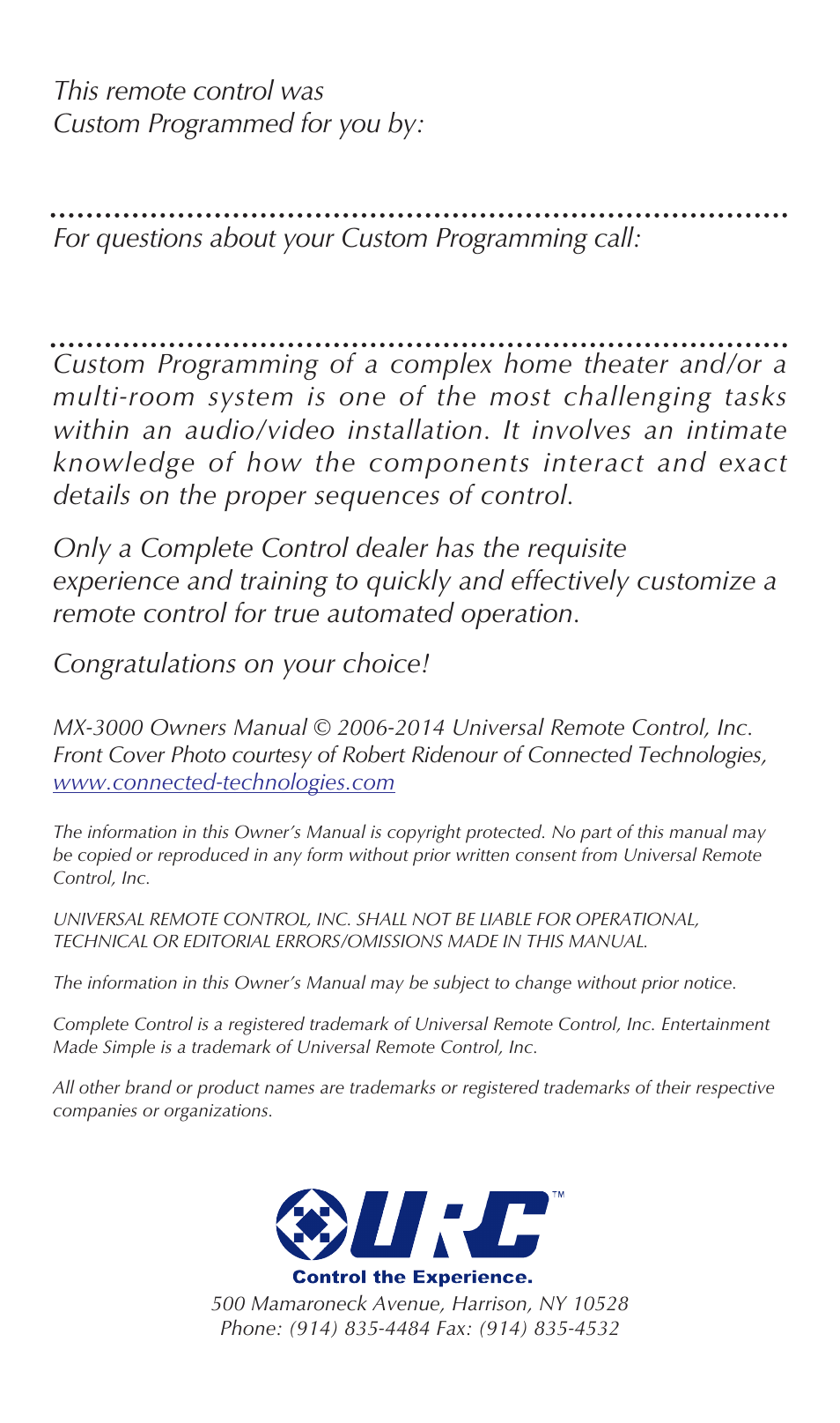 Universal Remote Control (URS) MX-3000 User Manual | Page 2 / 19
