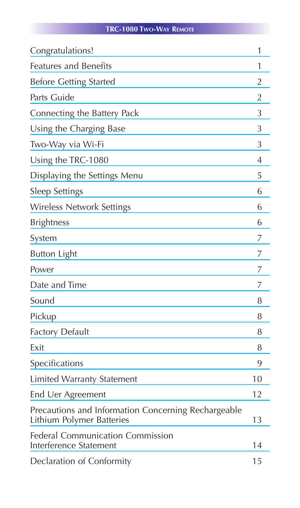 Universal Remote Control (URS) TRC-1080 User Manual | Page 3 / 24