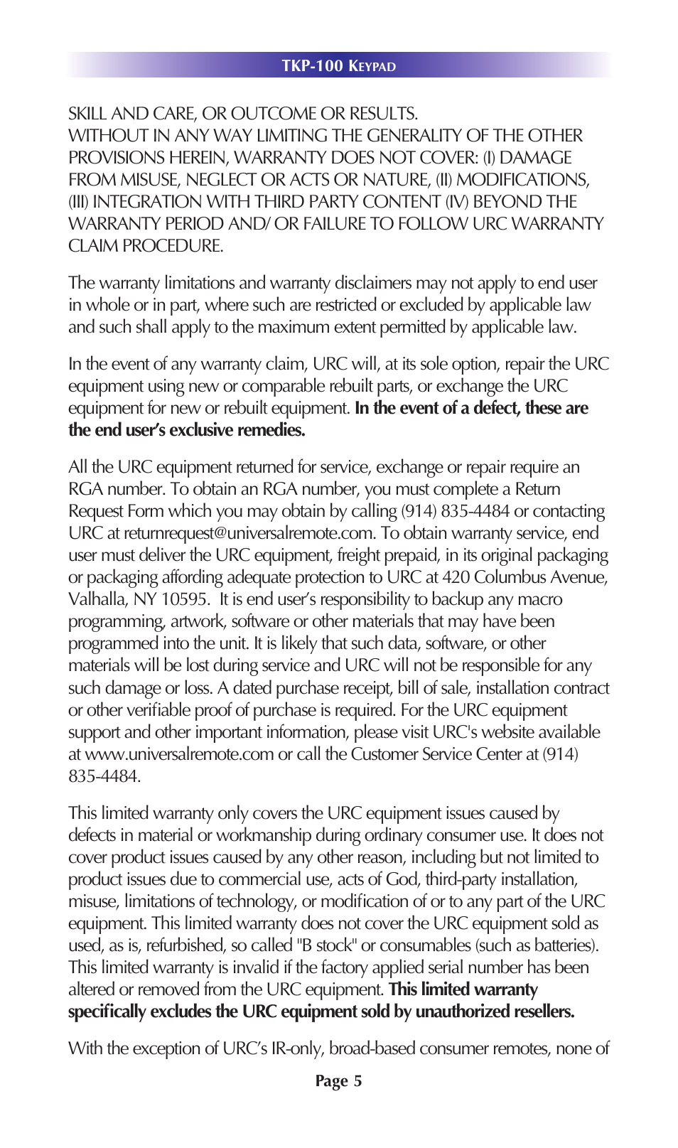 Universal Remote Control (URS) TKP-100 User Manual | Page 8 / 16