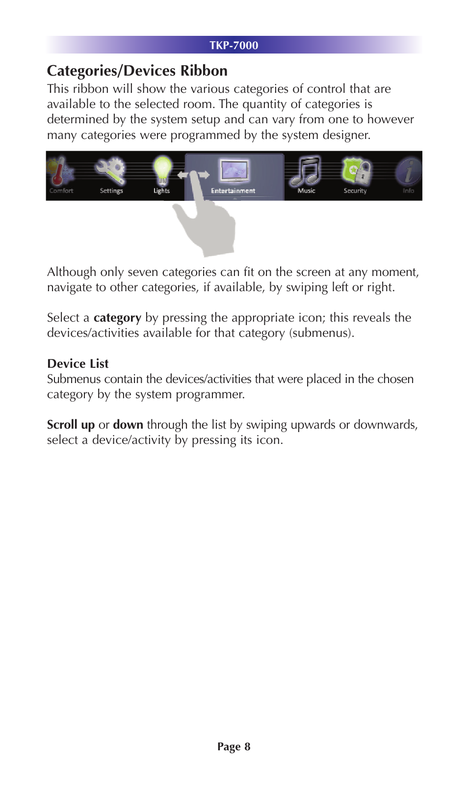 Categories/devices ribbon | Universal Remote Control (URS) TKP-7000 User Manual | Page 11 / 40