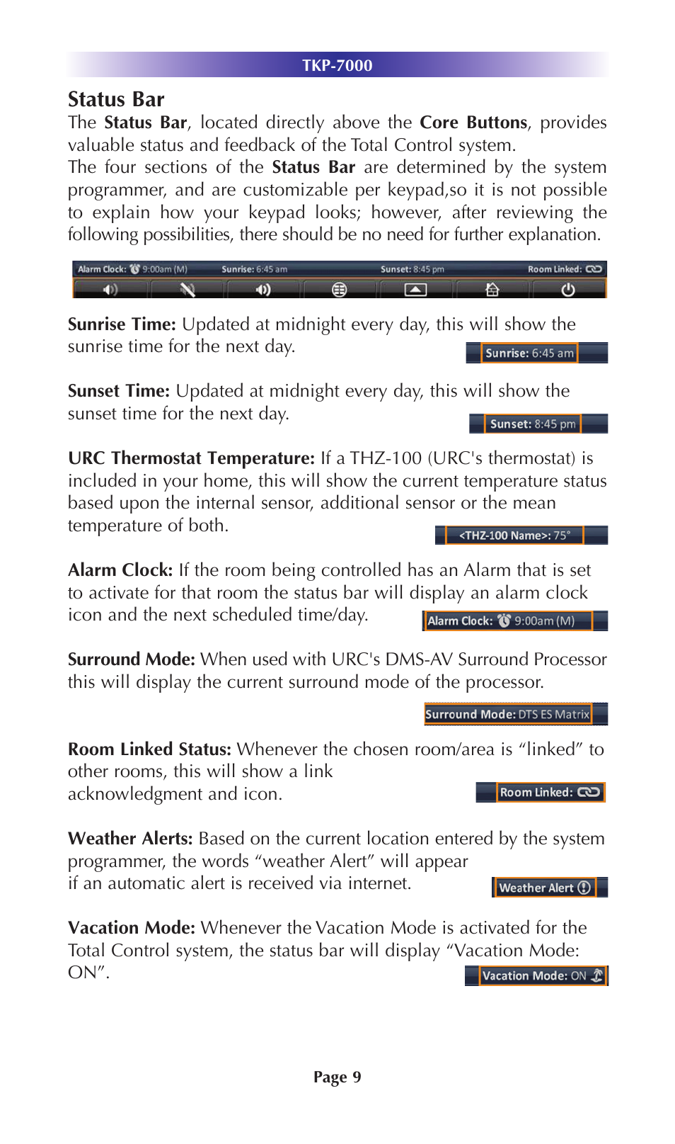 Status bar | Universal Remote Control (URS) TKP-7000 User Manual | Page 12 / 40