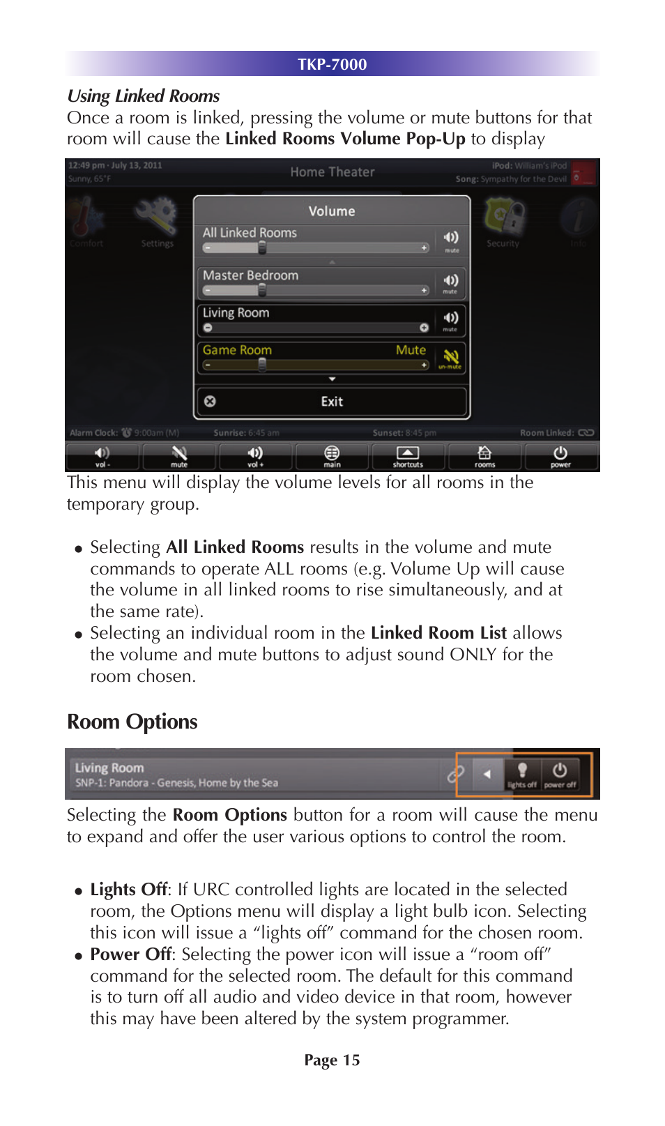 Room options | Universal Remote Control (URS) TKP-7000 User Manual | Page 18 / 40