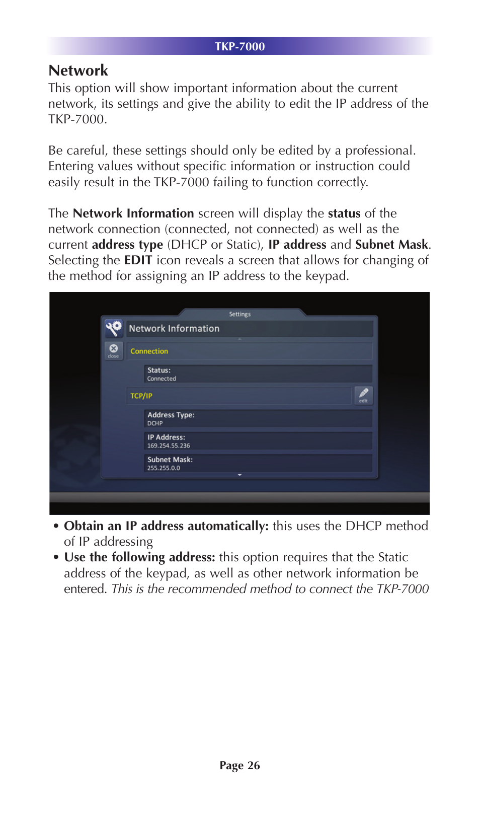 Network | Universal Remote Control (URS) TKP-7000 User Manual | Page 29 / 40