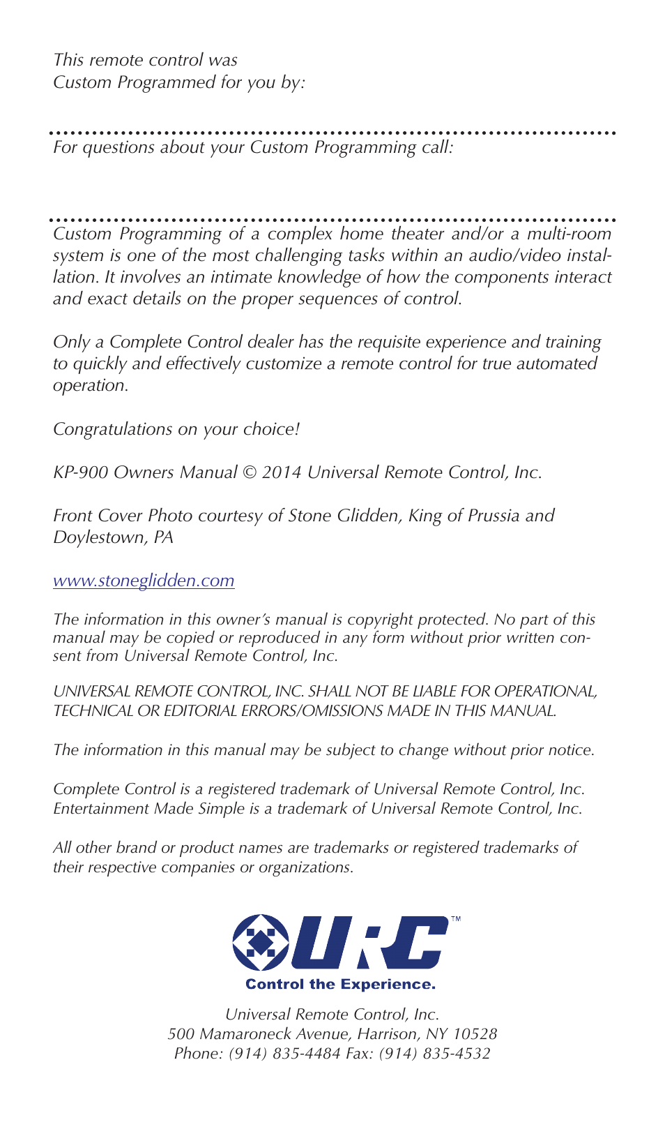 Optional rf “no rules” operation | Universal Remote Control (URS) KP-900 User Manual | Page 2 / 23