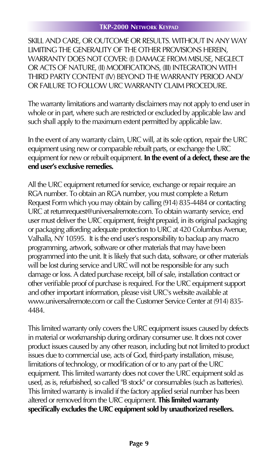 Regulatory information to the user | Universal Remote Control (URS) TKP-2000 User Manual | Page 12 / 19