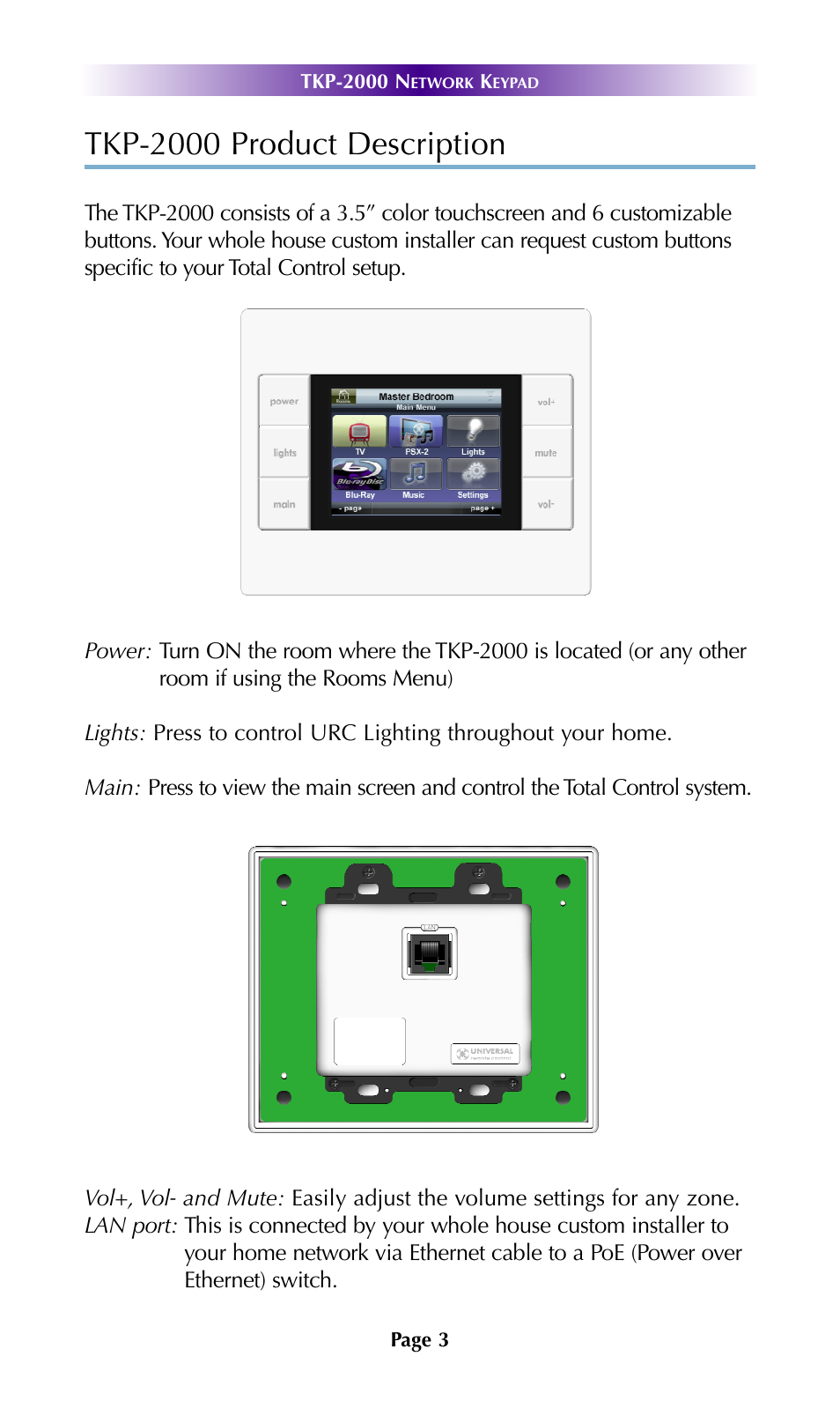 Factory default, Exit, Tkp-2000 product description | Universal Remote Control (URS) TKP-2000 User Manual | Page 6 / 19