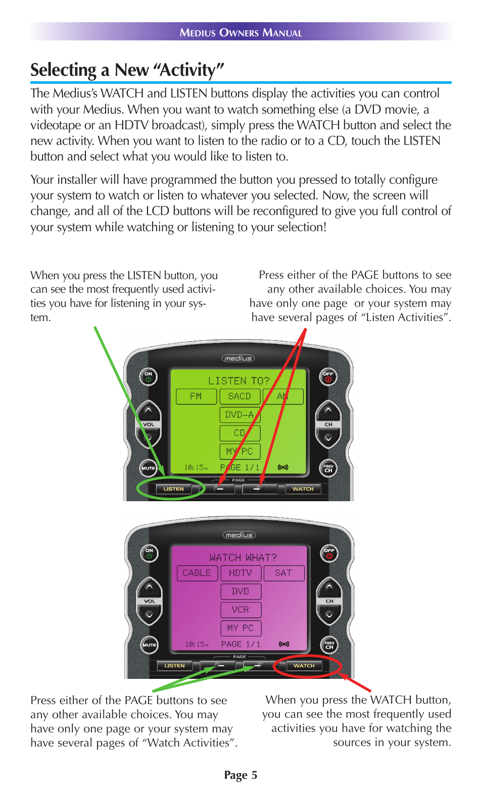 Selecting a new “activity | Universal Remote Control (URS) TX-1000 User Manual | Page 8 / 20