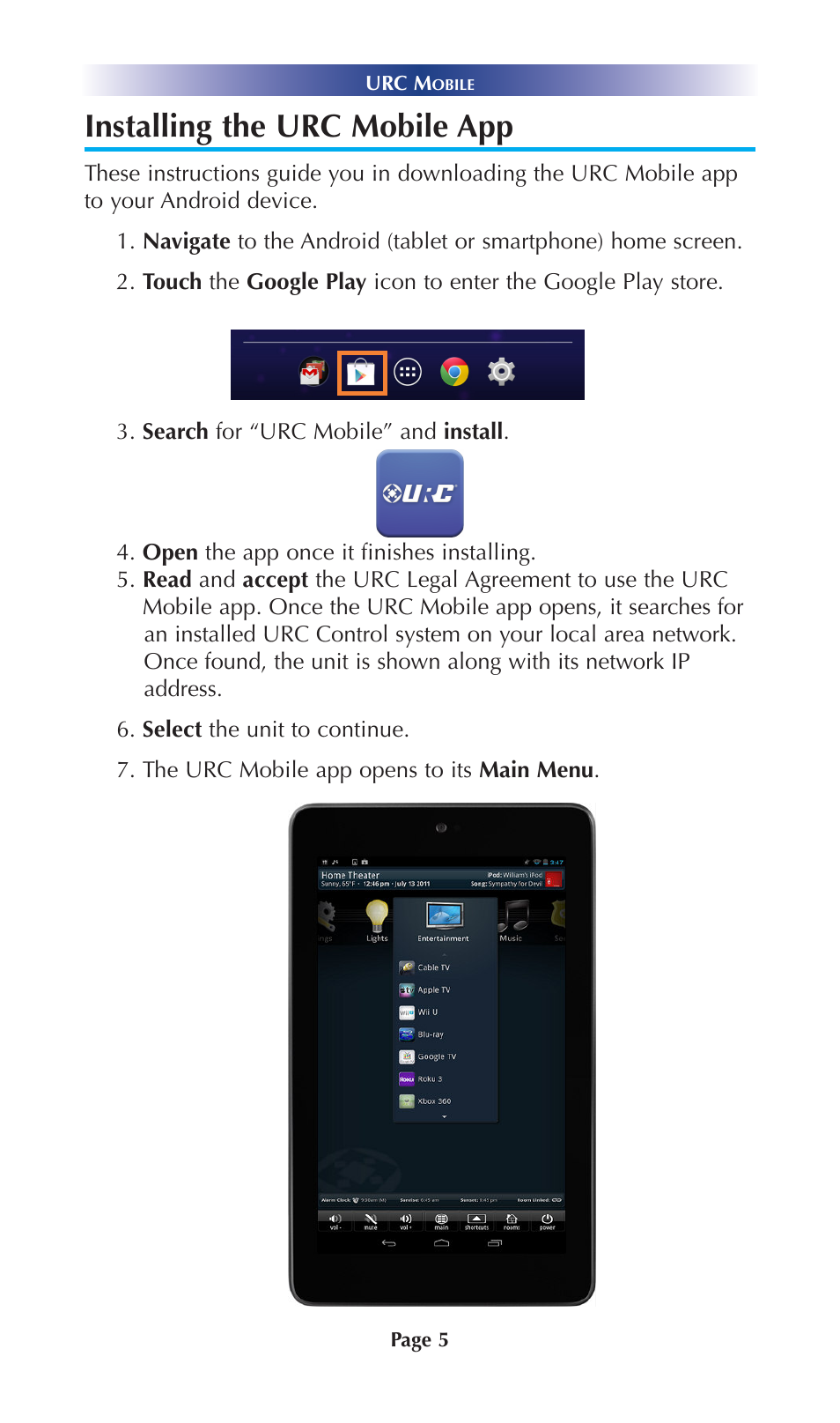 Installing the urc mobile app | Universal Remote Control (URS) Mobile for Android User Manual | Page 10 / 41