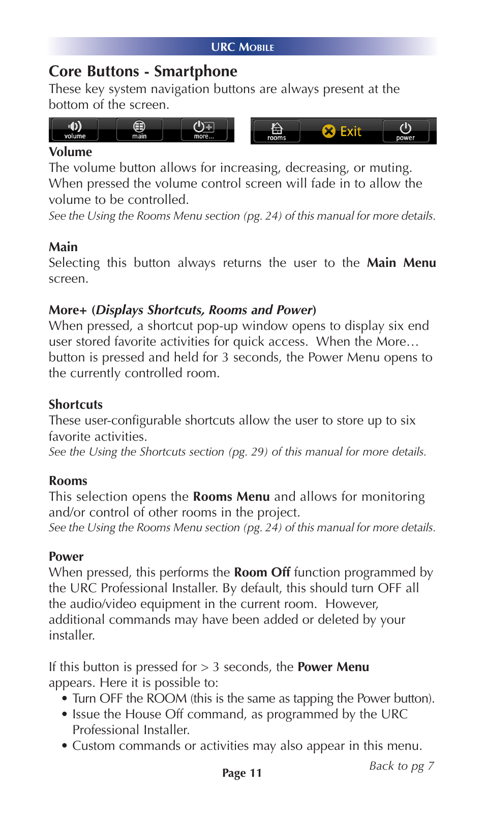 Core buttons - phone, Core buttons - smartphone | Universal Remote Control (URS) Mobile for Android User Manual | Page 16 / 41