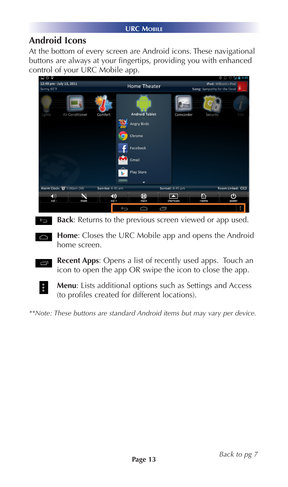Android icons | Universal Remote Control (URS) Mobile for Android User Manual | Page 18 / 41