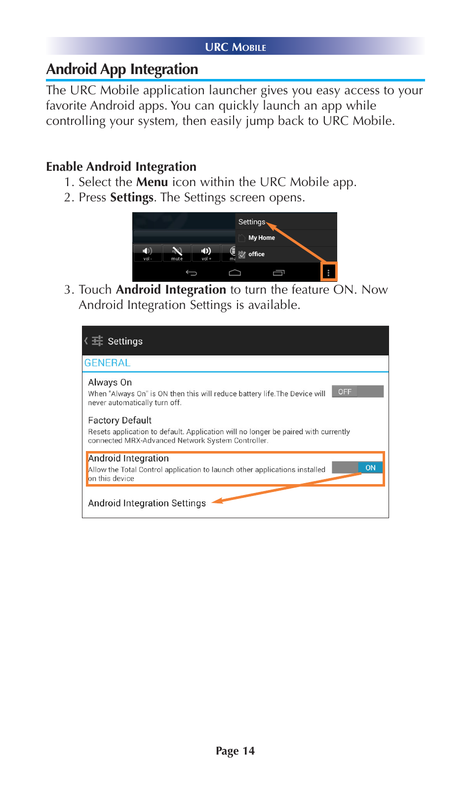 Android app integration | Universal Remote Control (URS) Mobile for Android User Manual | Page 19 / 41