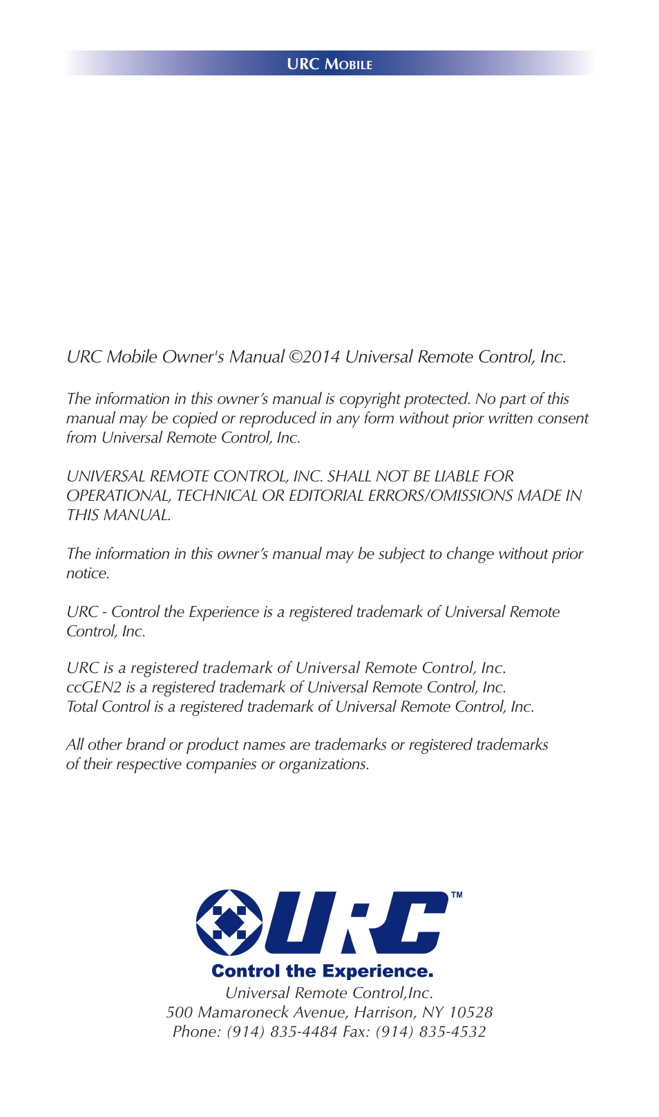 Universal Remote Control (URS) Mobile for Android User Manual | Page 2 / 41