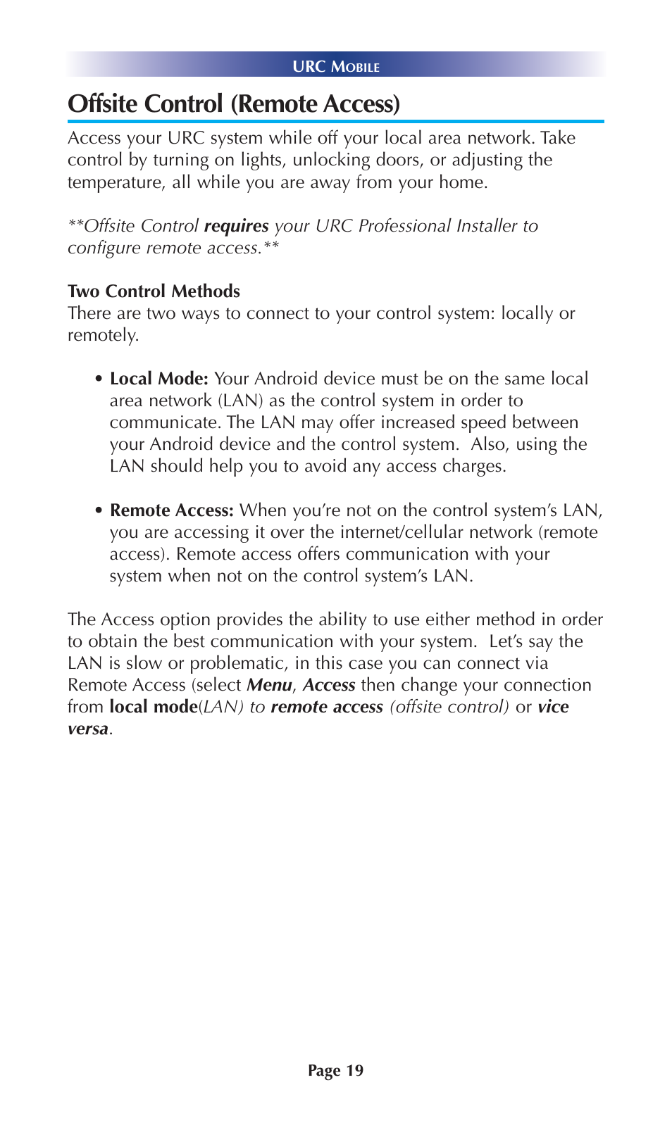 Offsite control (remote access) | Universal Remote Control (URS) Mobile for Android User Manual | Page 24 / 41