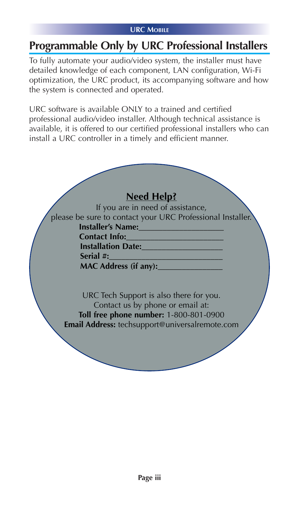 Programmable only by urc professional installers, Need help | Universal Remote Control (URS) Mobile for Android User Manual | Page 3 / 41