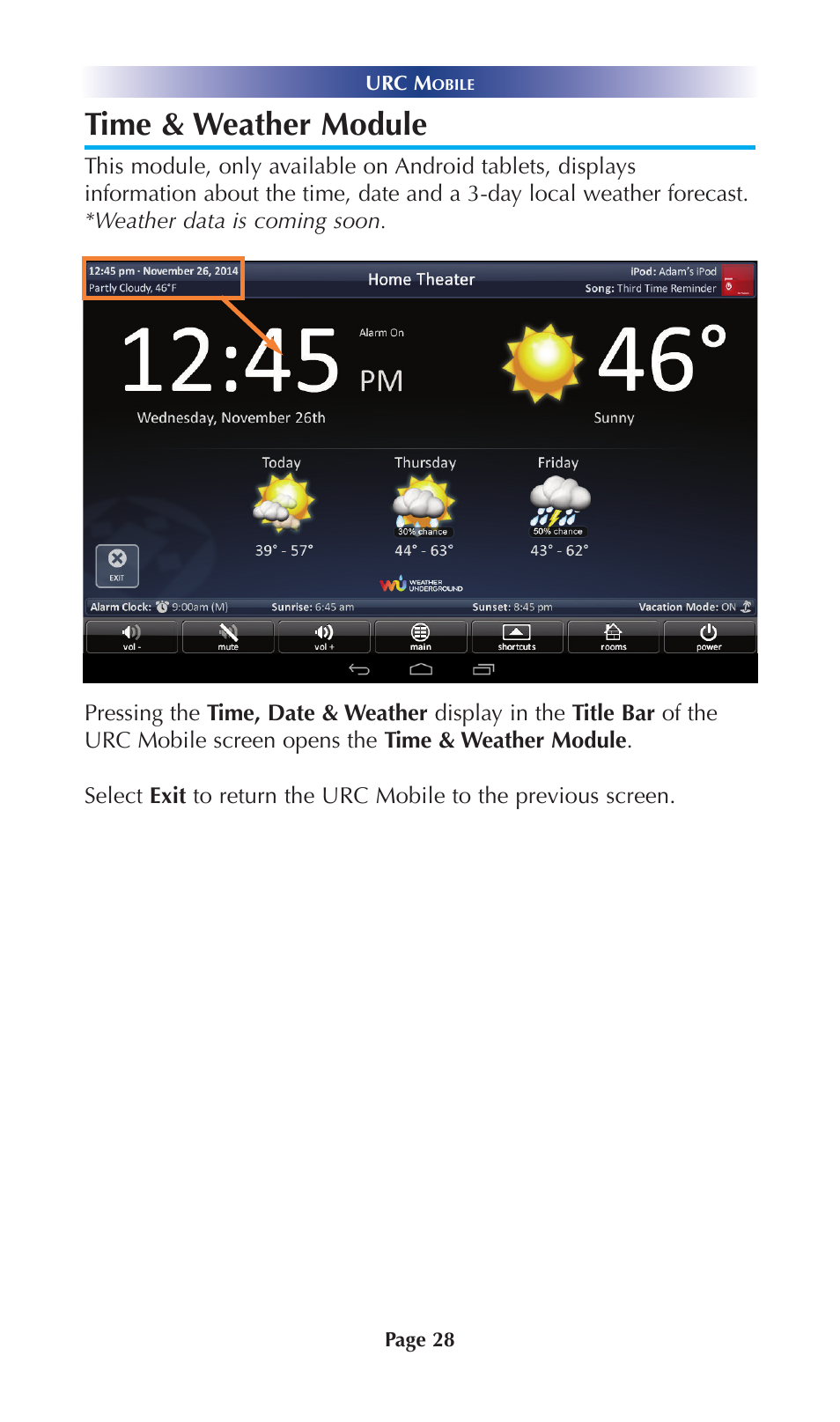 Time & weather module | Universal Remote Control (URS) Mobile for Android User Manual | Page 33 / 41