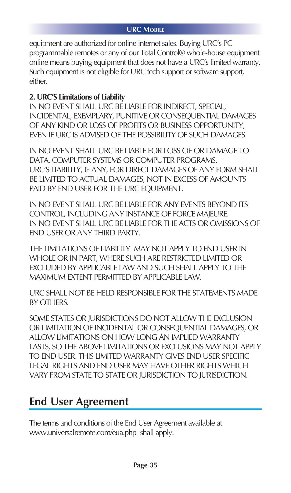 End user agreement | Universal Remote Control (URS) Mobile for Android User Manual | Page 40 / 41