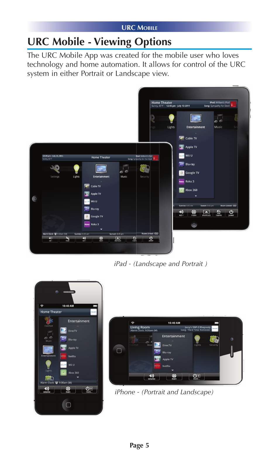 Urc mobile - viewing options | Universal Remote Control (URS) Mobile for iOS v2 User Manual | Page 10 / 34