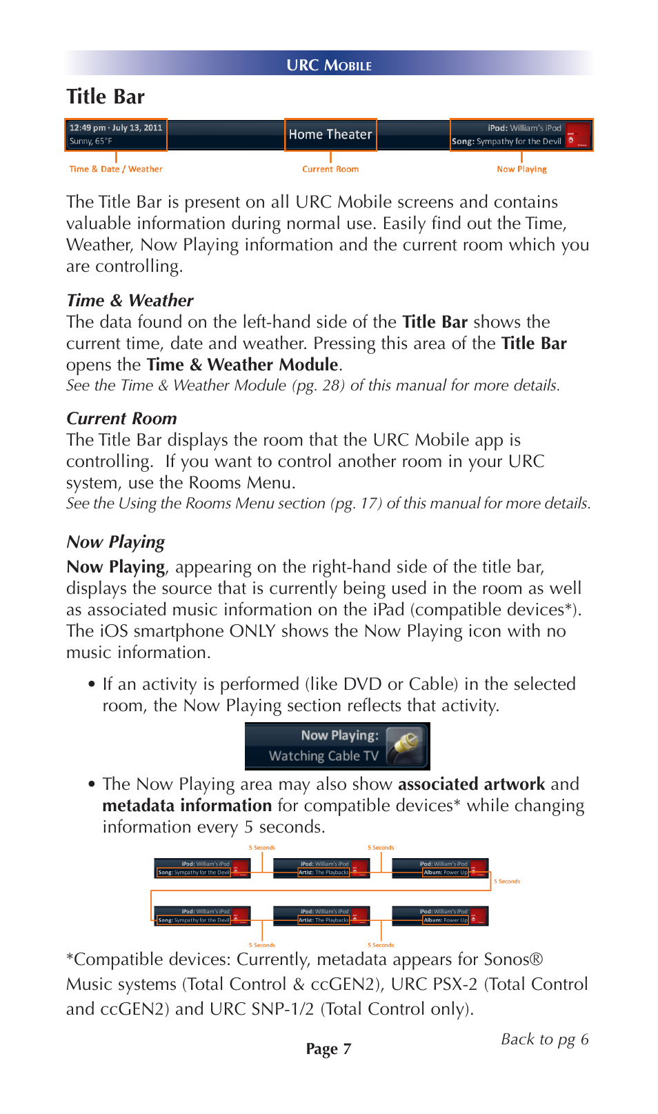 Title bar | Universal Remote Control (URS) Mobile for iOS v2 User Manual | Page 12 / 34