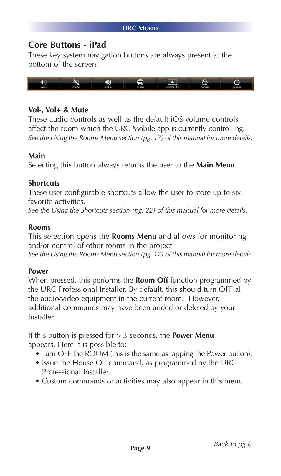Core buttons, Ipad, Core buttons - ipad | Universal Remote Control (URS) Mobile for iOS v2 User Manual | Page 14 / 34