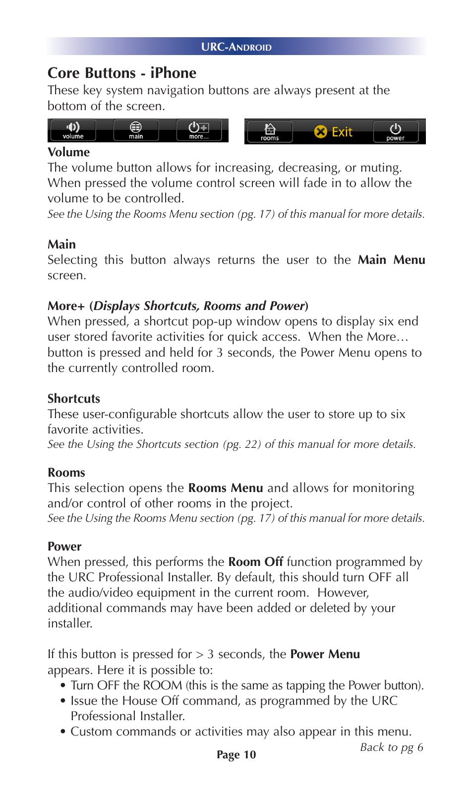 Core buttons, Iphone, Core buttons - iphone | Universal Remote Control (URS) Mobile for iOS v2 User Manual | Page 15 / 34