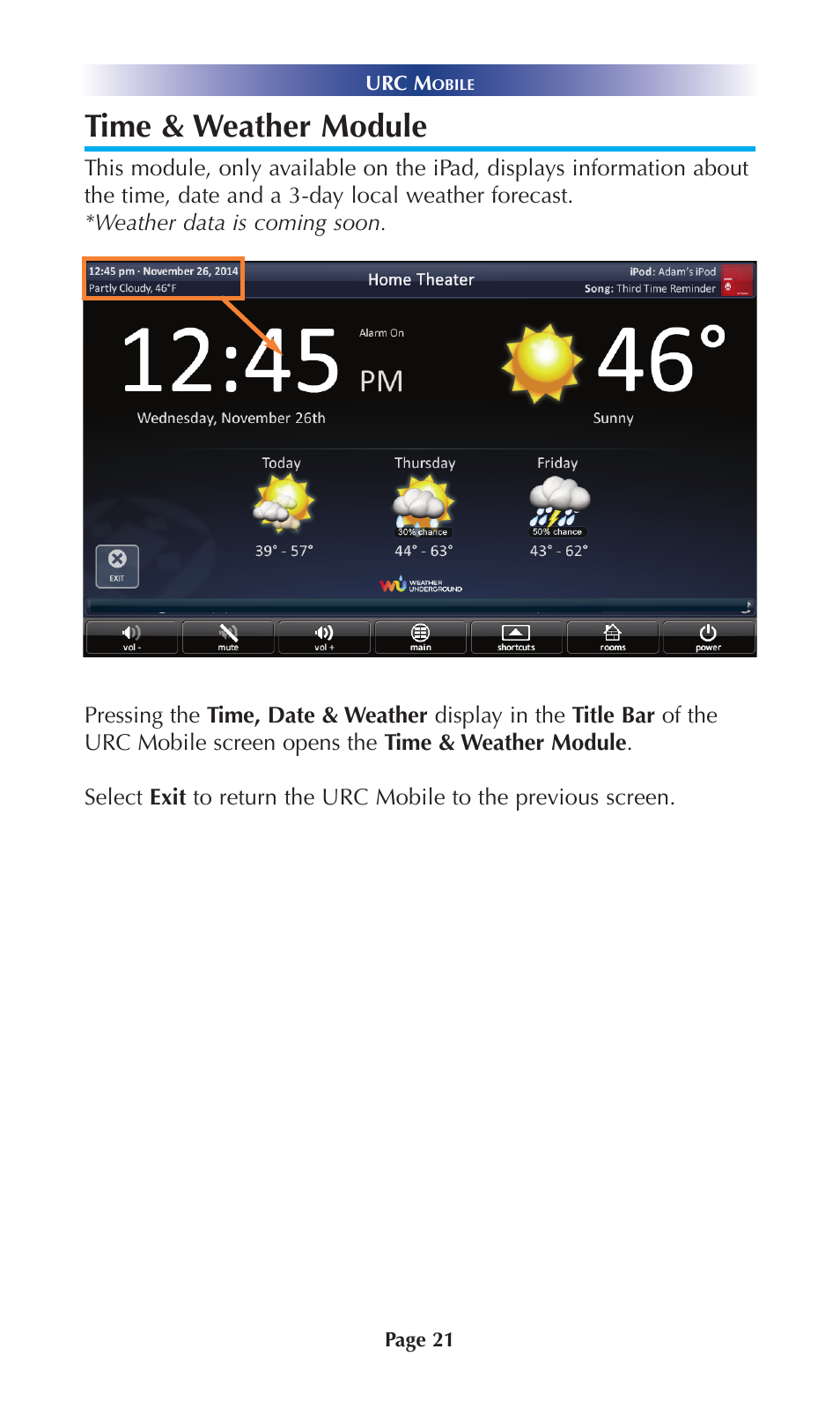 Time & weather module | Universal Remote Control (URS) Mobile for iOS v2 User Manual | Page 26 / 34