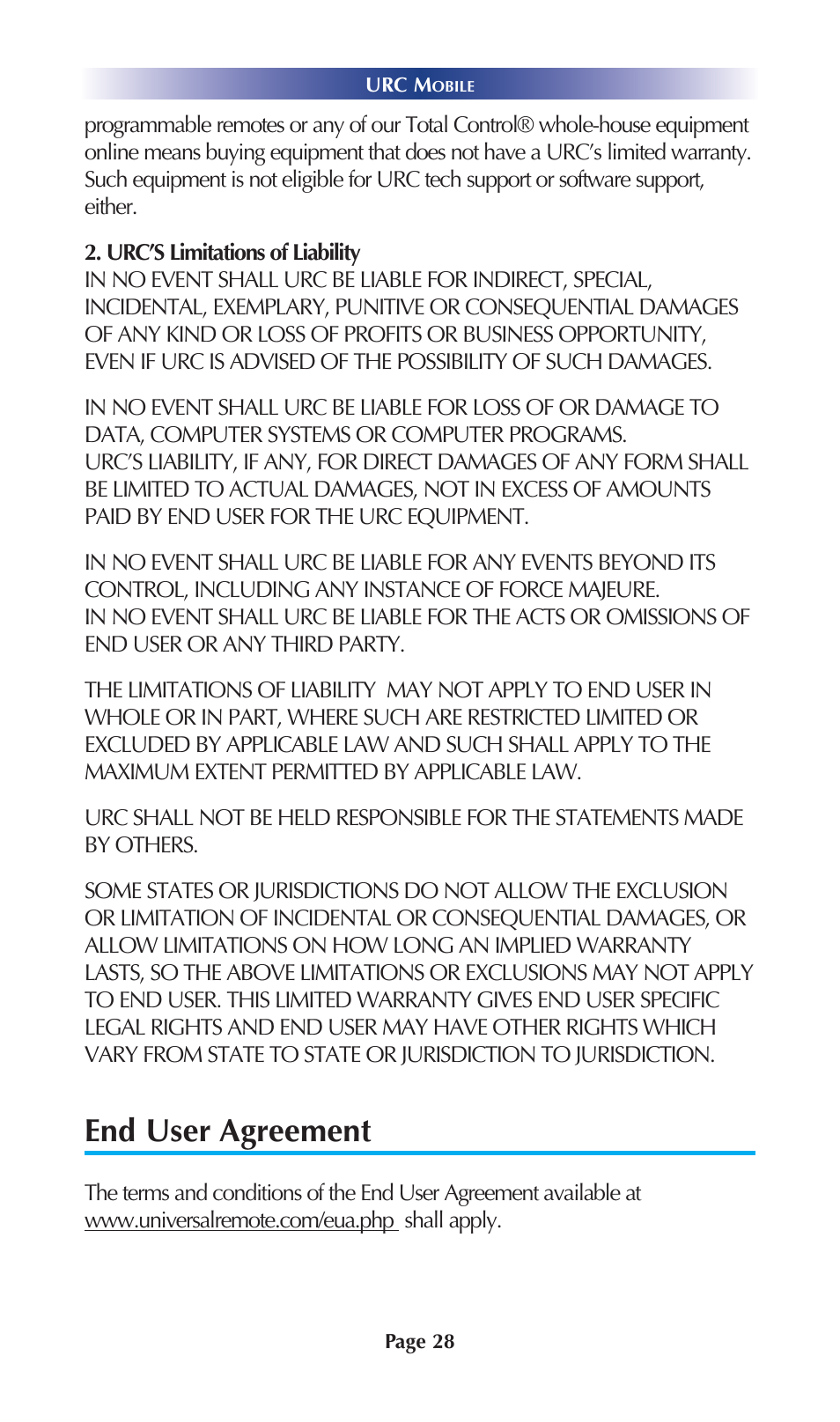 End user agreement | Universal Remote Control (URS) Mobile for iOS v2 User Manual | Page 33 / 34