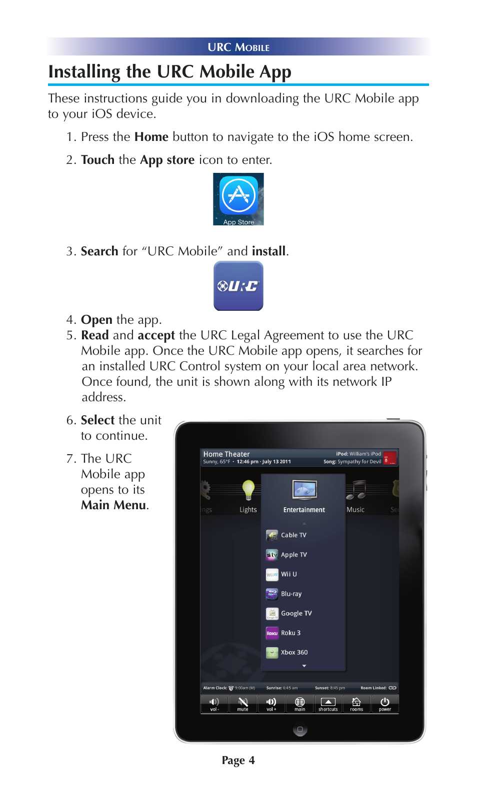 Installing the urc mobile app | Universal Remote Control (URS) Mobile for iOS v2 User Manual | Page 9 / 34