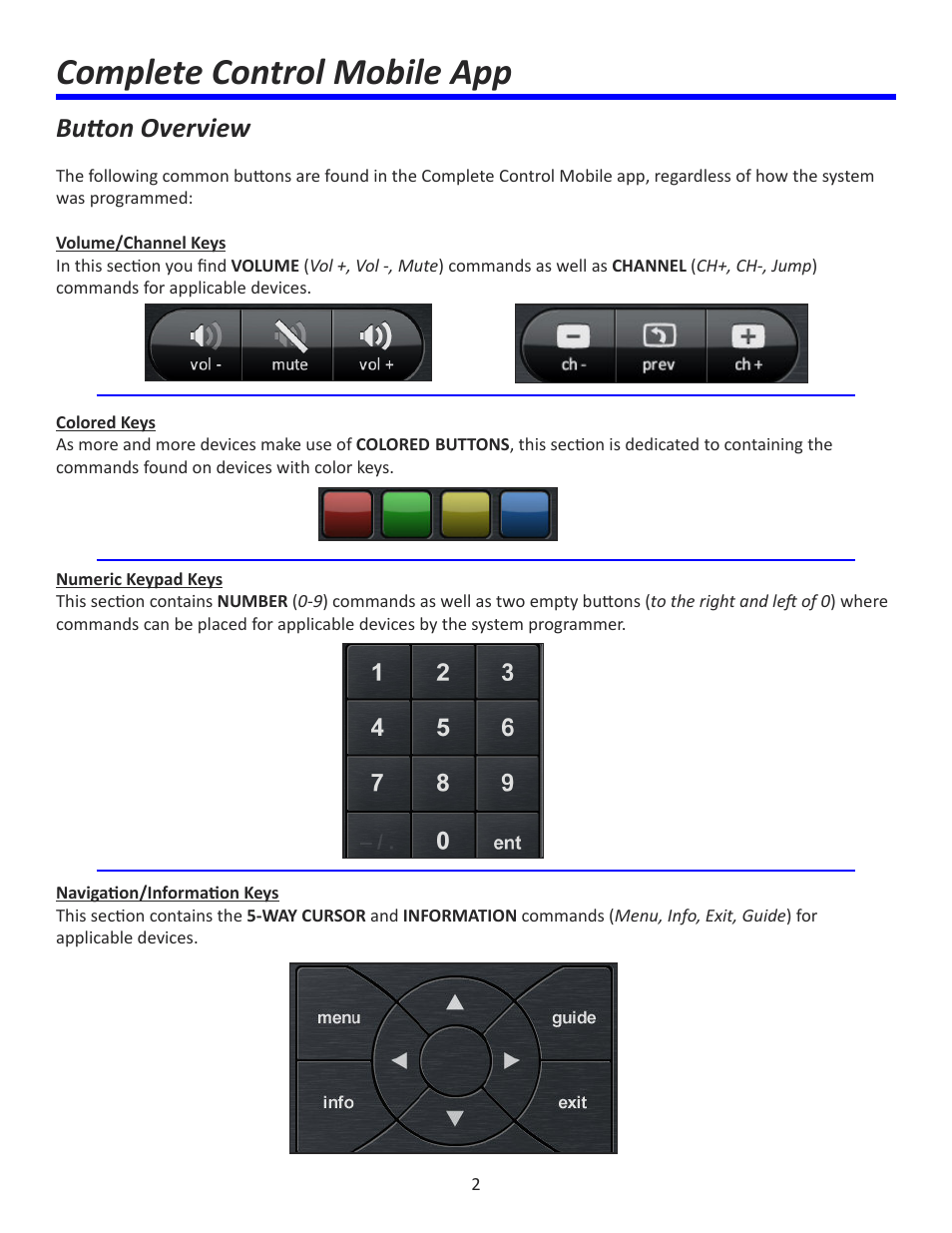 Complete control mobile app, Button overview | Universal Remote Control (URS) Complete Control Mobile App for iDevices User Manual | Page 3 / 14