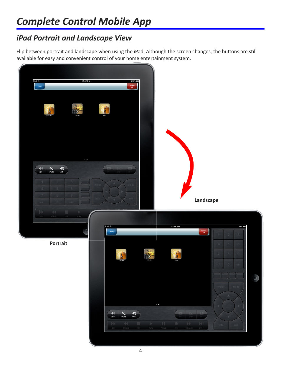 Complete control mobile app, Ipad portrait and landscape view | Universal Remote Control (URS) Complete Control Mobile App for iDevices User Manual | Page 5 / 14