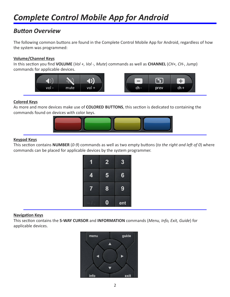 Complete control mobile app for android, Button overview | Universal Remote Control (URS) Complete Control Mobile App for Android User Manual | Page 3 / 14