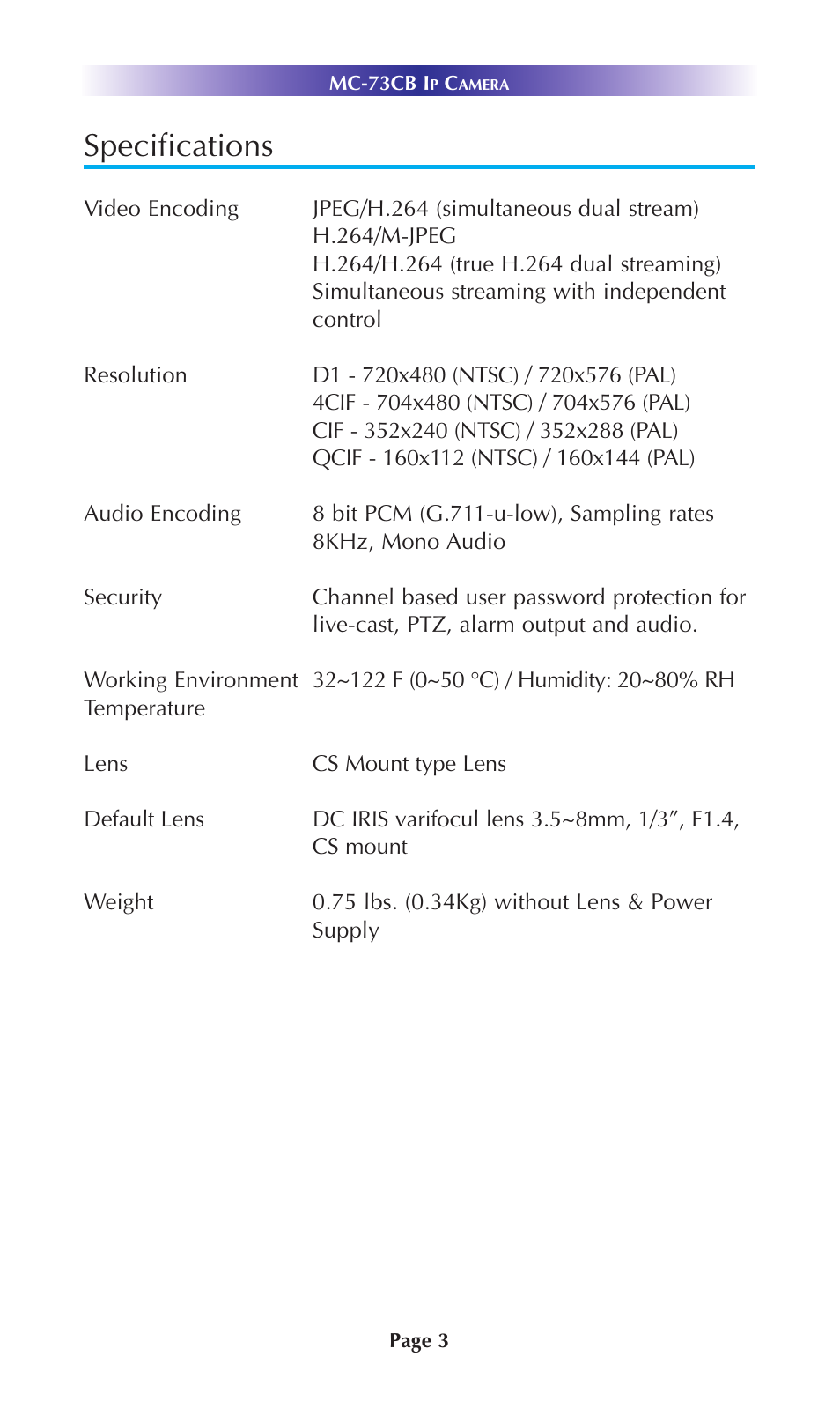 Specifications | Universal Remote Control (URS) MC-73CB User Manual | Page 6 / 12