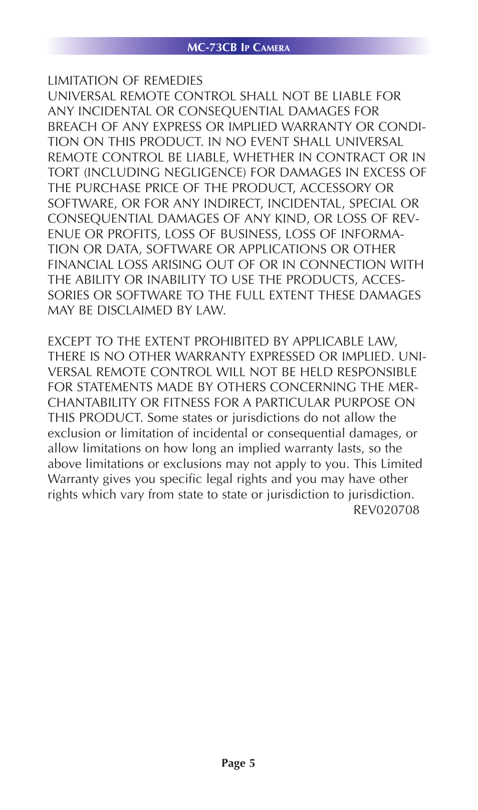 Universal Remote Control (URS) MC-73CB User Manual | Page 8 / 12