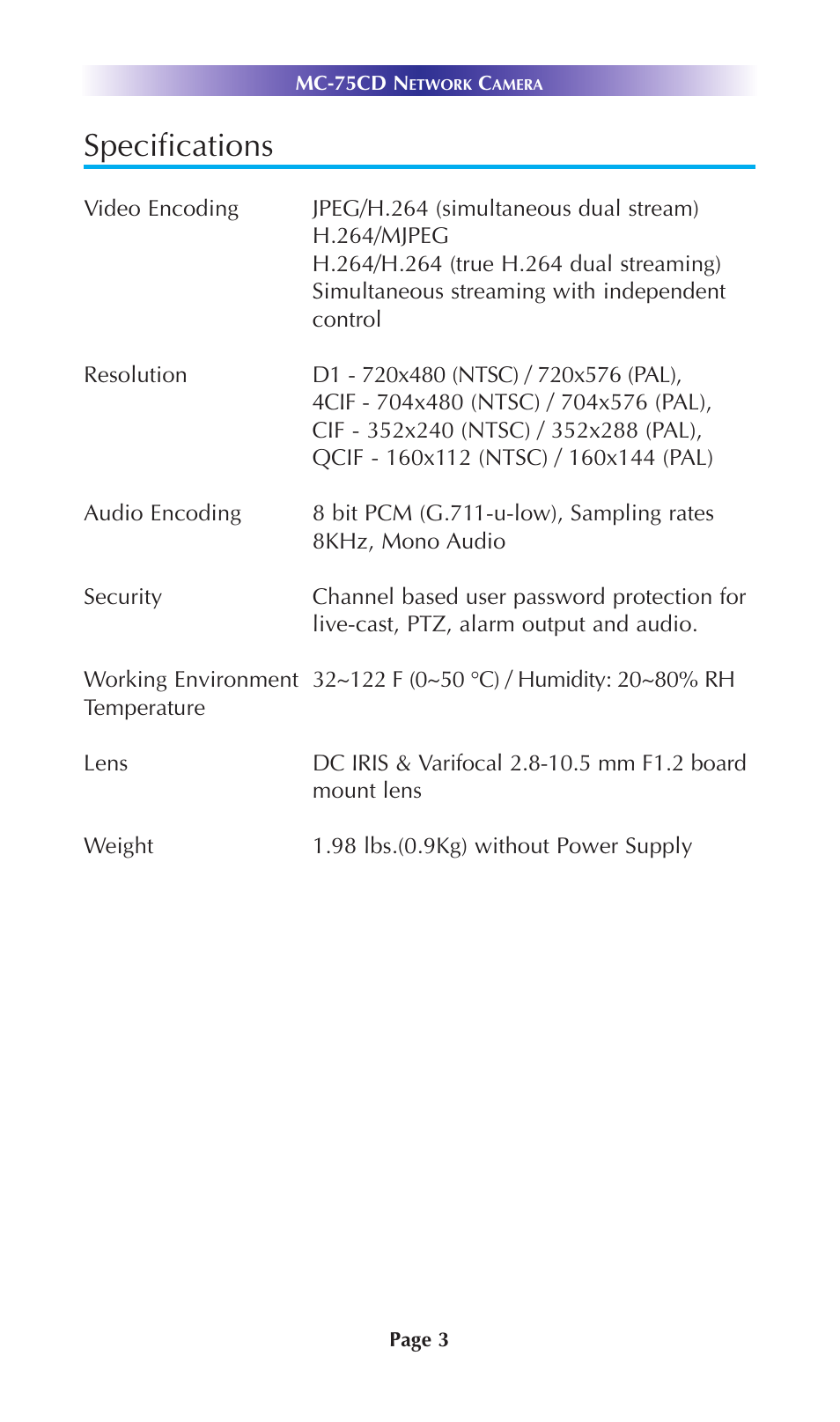 Specifications | Universal Remote Control (URS) MC-75CD User Manual | Page 6 / 12