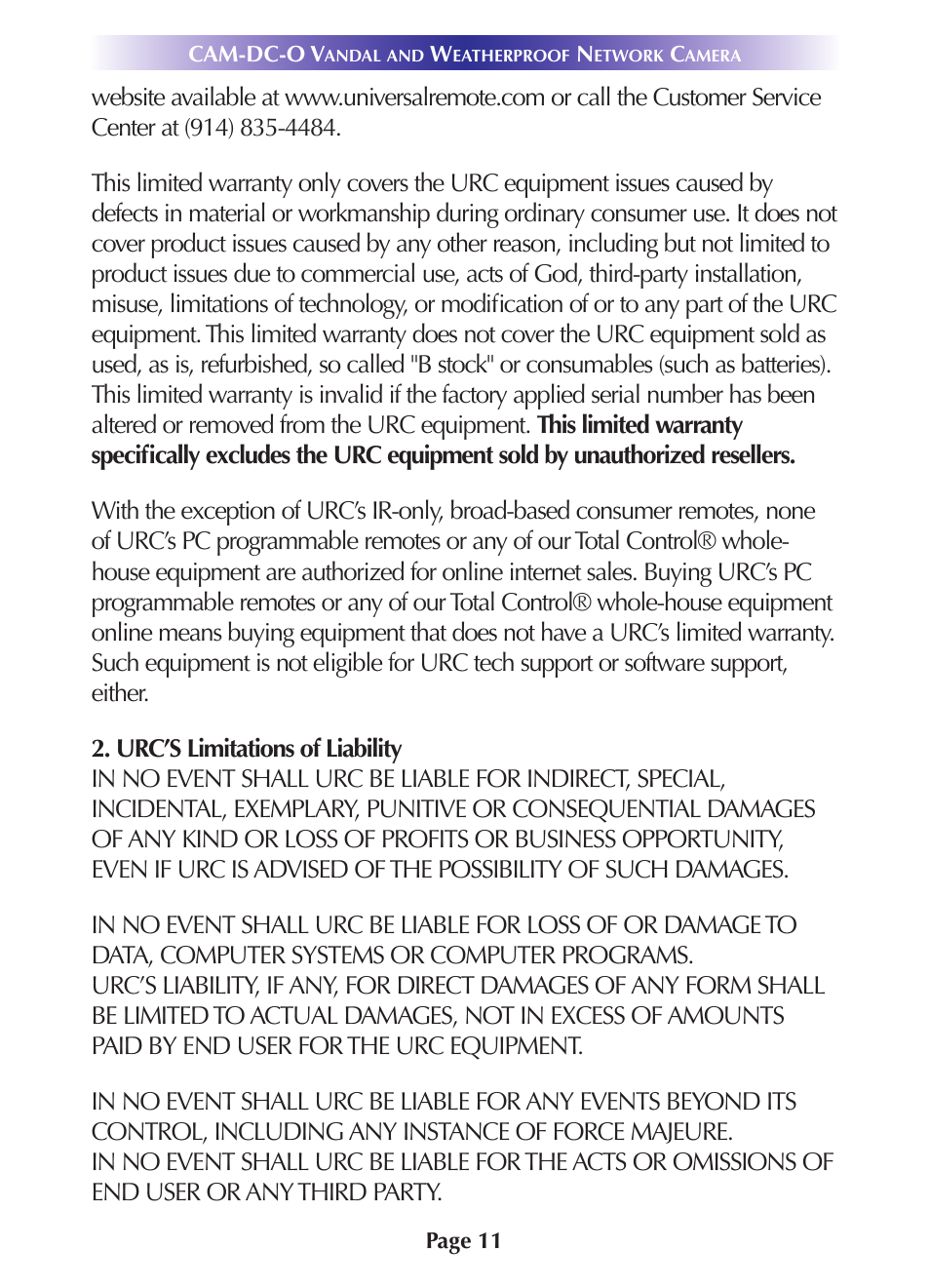 Universal Remote Control (URS) CAM-DC-O User Manual | Page 14 / 20