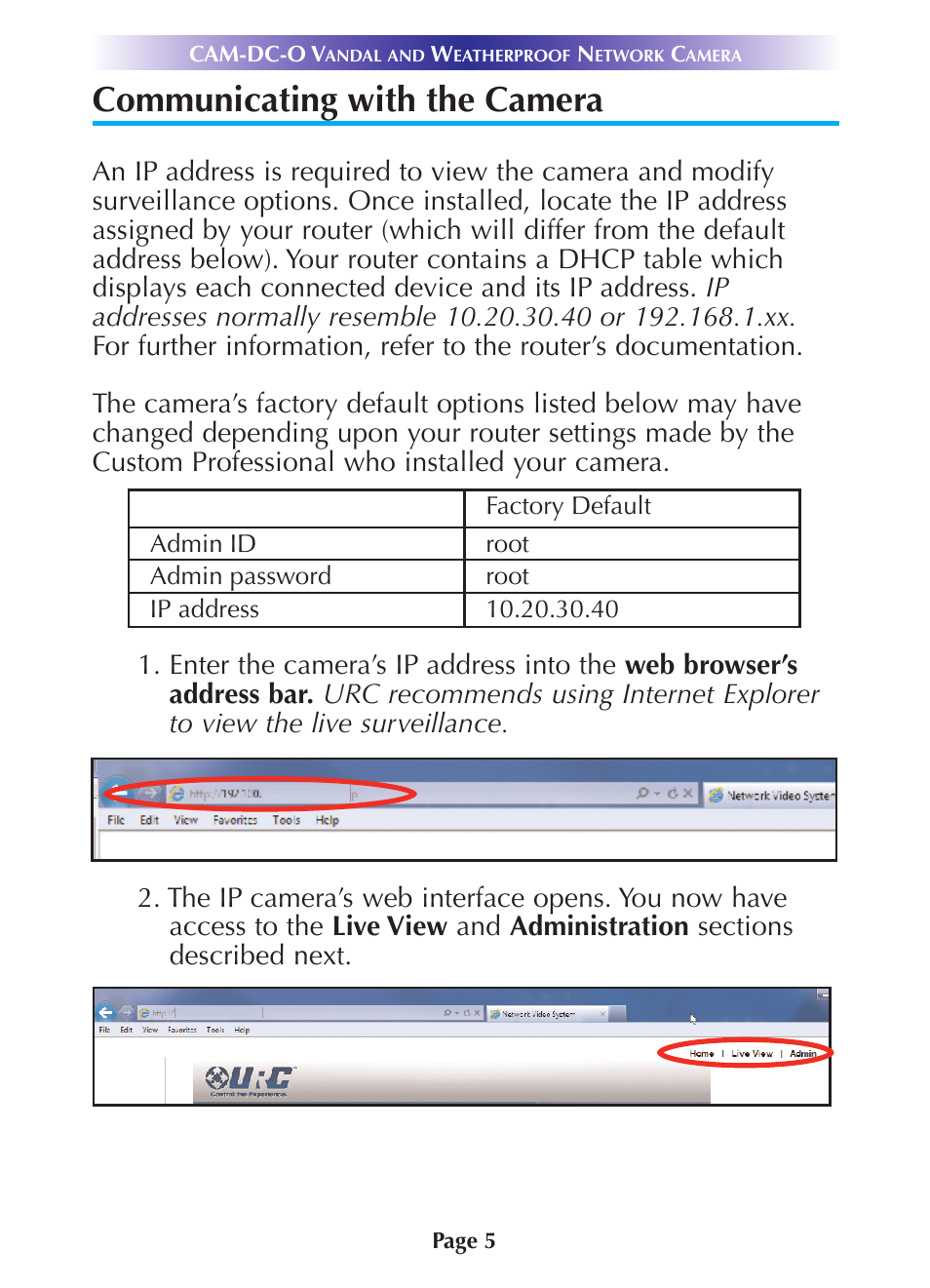 Communicating with the camera, Communicating with the camera 5 | Universal Remote Control (URS) CAM-DC-O User Manual | Page 8 / 20