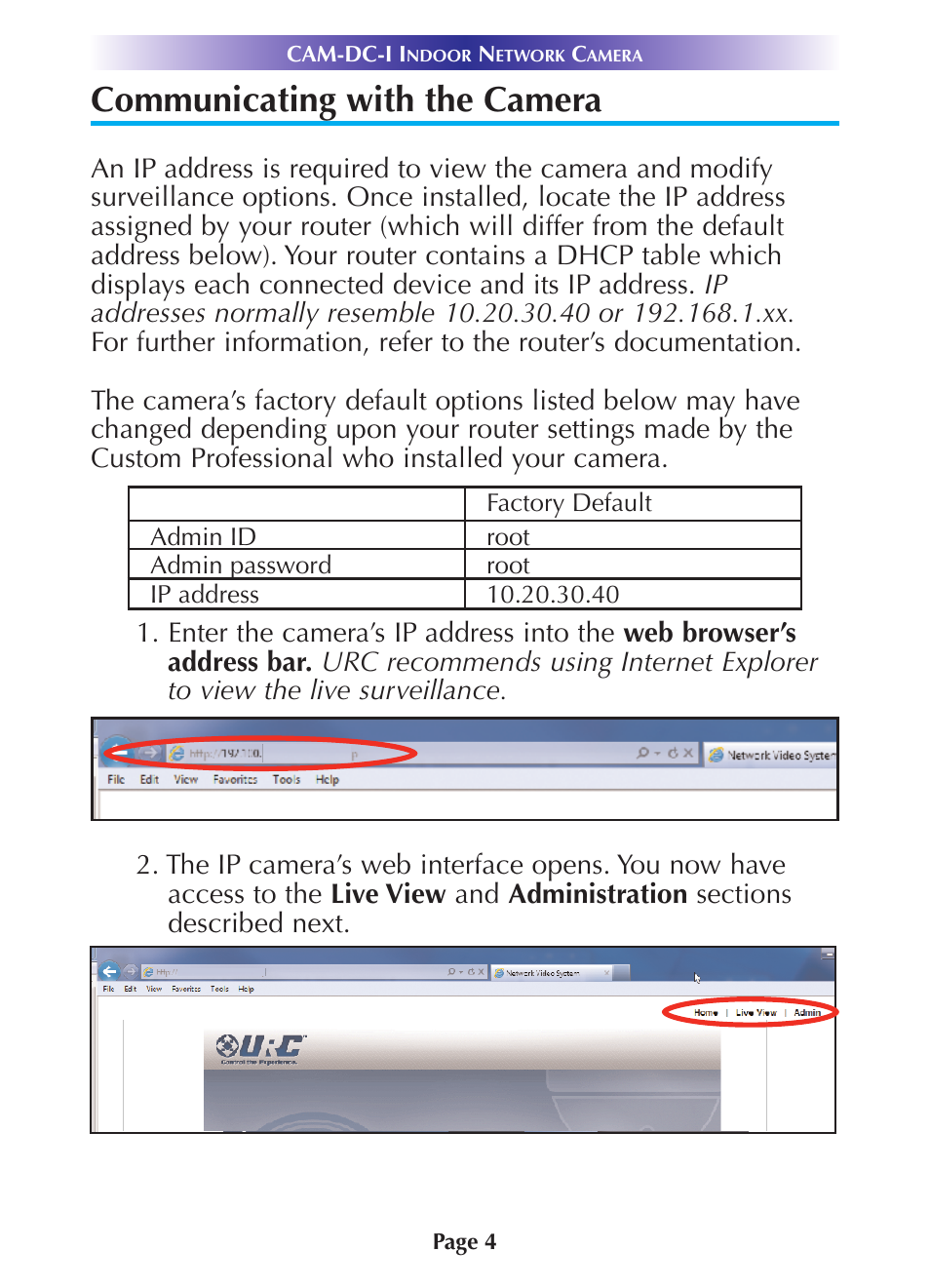 Communicating with the camera, Communicating with the camera 4 | Universal Remote Control (URS) CAM-DC-I User Manual | Page 7 / 19