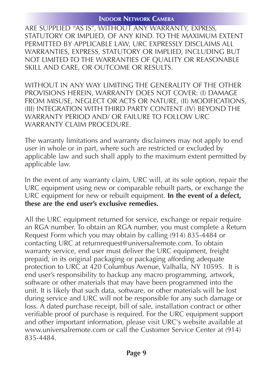 Universal Remote Control (URS) CAM-MC User Manual | Page 12 / 20