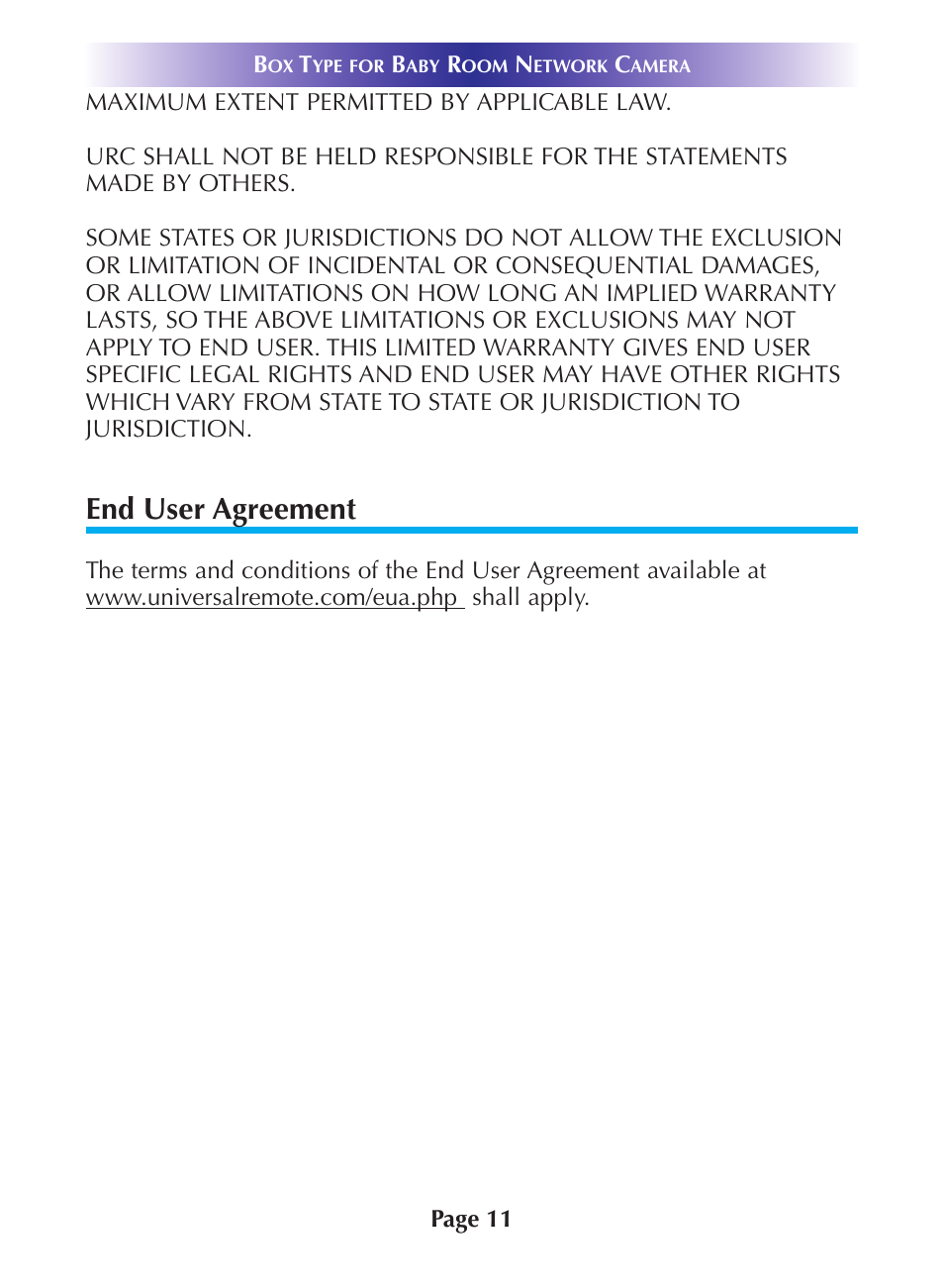 End user agreement | Universal Remote Control (URS) CAM-MC User Manual | Page 14 / 20