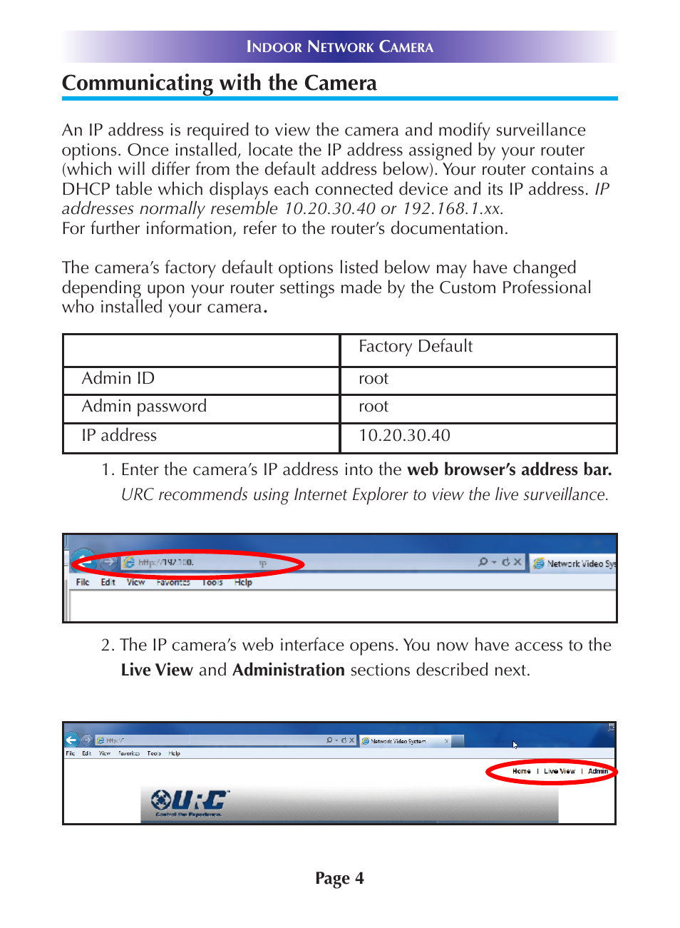 Communicating with the camera | Universal Remote Control (URS) CAM-MC User Manual | Page 7 / 20