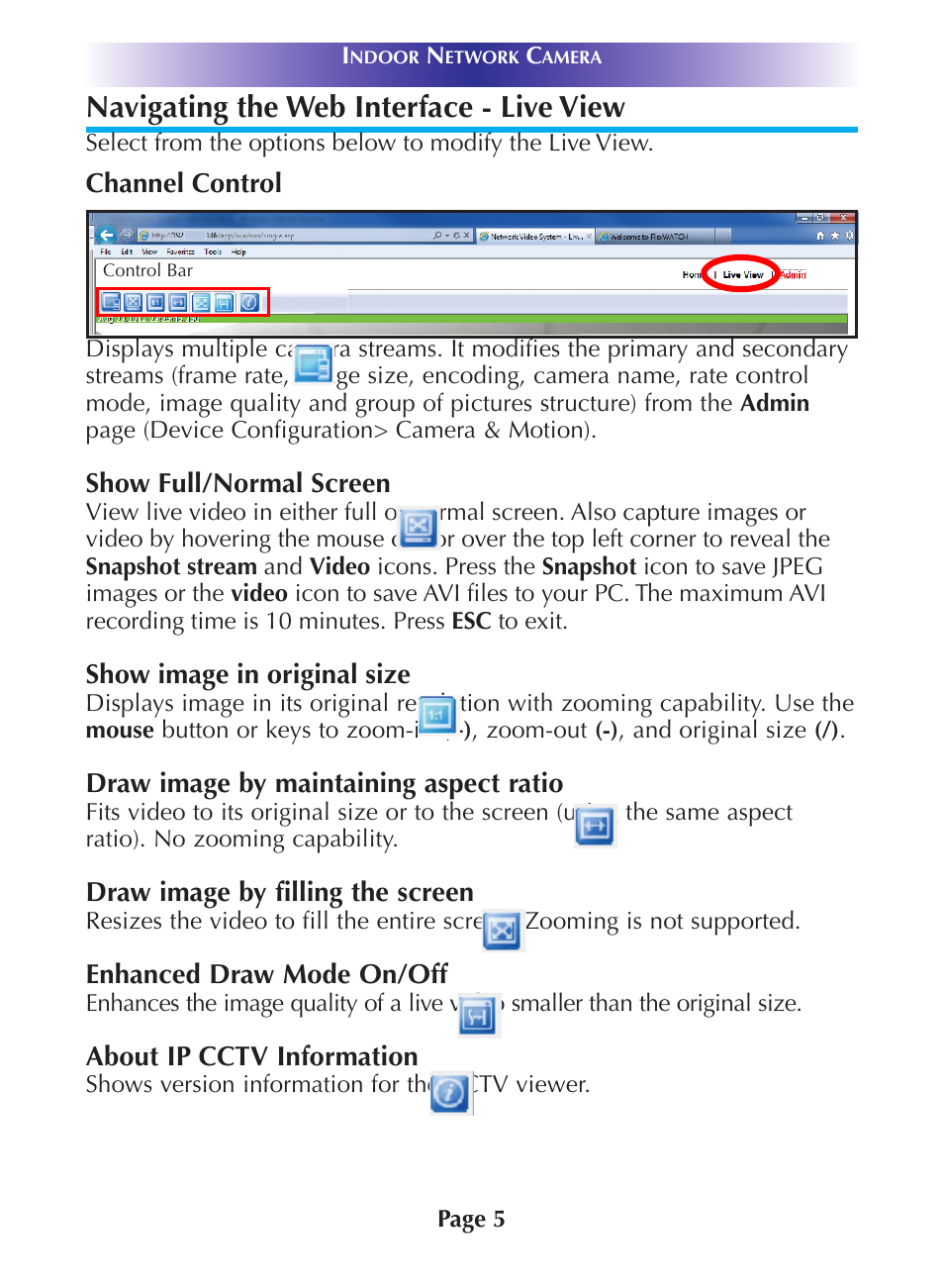 Navigating the web interface - live view | Universal Remote Control (URS) CAM-MC User Manual | Page 8 / 20