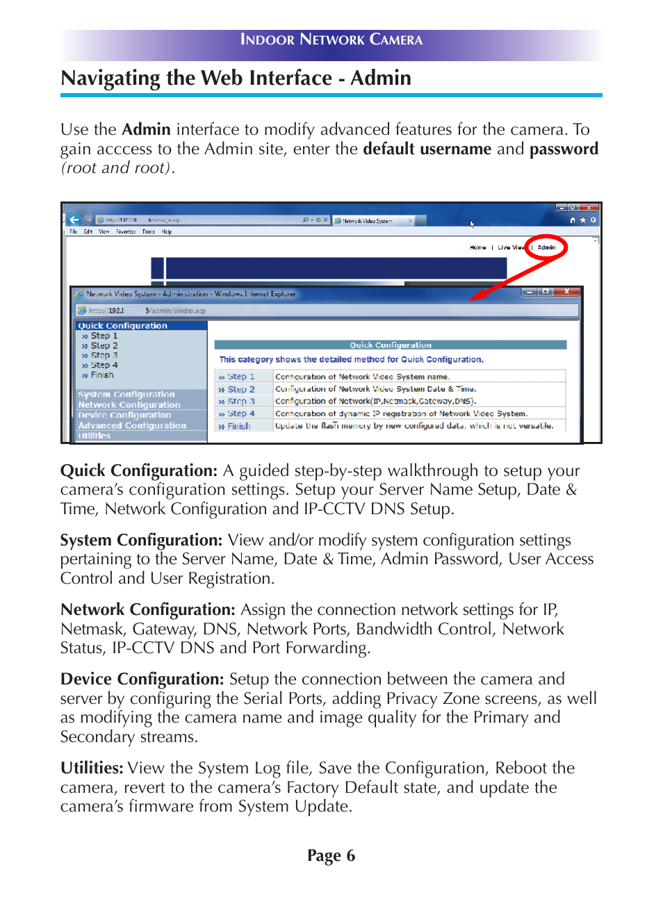 Navigating the web interface - admin | Universal Remote Control (URS) CAM-MC User Manual | Page 9 / 20