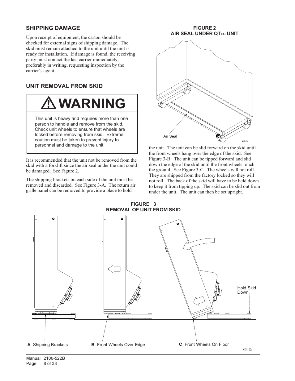 Warning | Bard Q-Tec Series Packaged Air Conditioner Q30A1 User Manual | Page 8 / 38