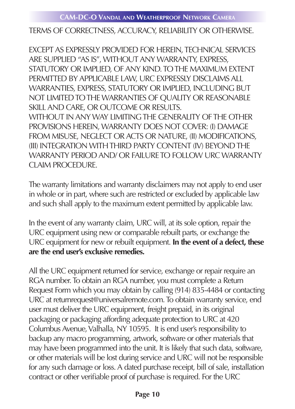 Universal Remote Control (URS) CAM-DC-O-OM User Manual | Page 13 / 20