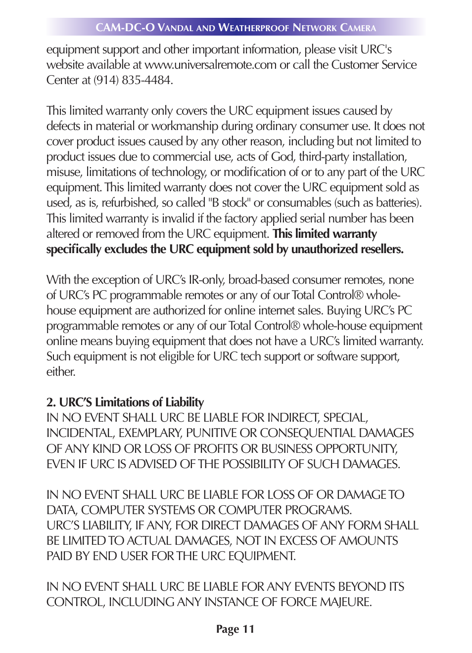 Universal Remote Control (URS) CAM-DC-O-OM User Manual | Page 14 / 20