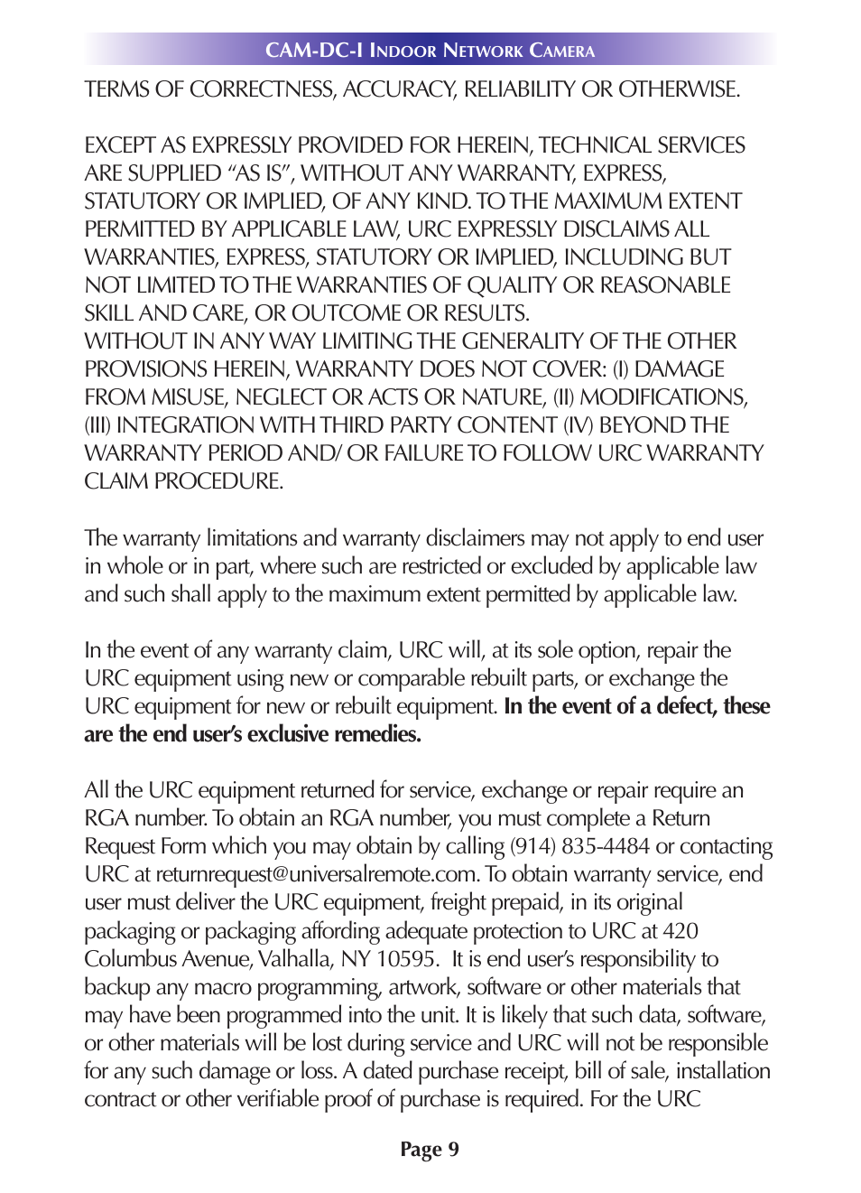 Universal Remote Control (URS) CAM-DC-I Rev 02 User Manual | Page 12 / 20