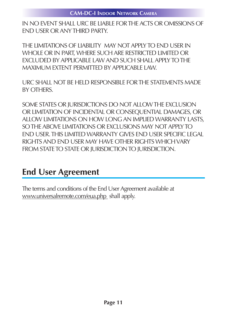 End user agreement | Universal Remote Control (URS) CAM-DC-I Rev 02 User Manual | Page 14 / 20