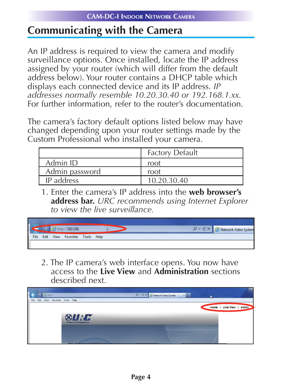 Communicating with the camera | Universal Remote Control (URS) CAM-DC-I Rev 02 User Manual | Page 7 / 20