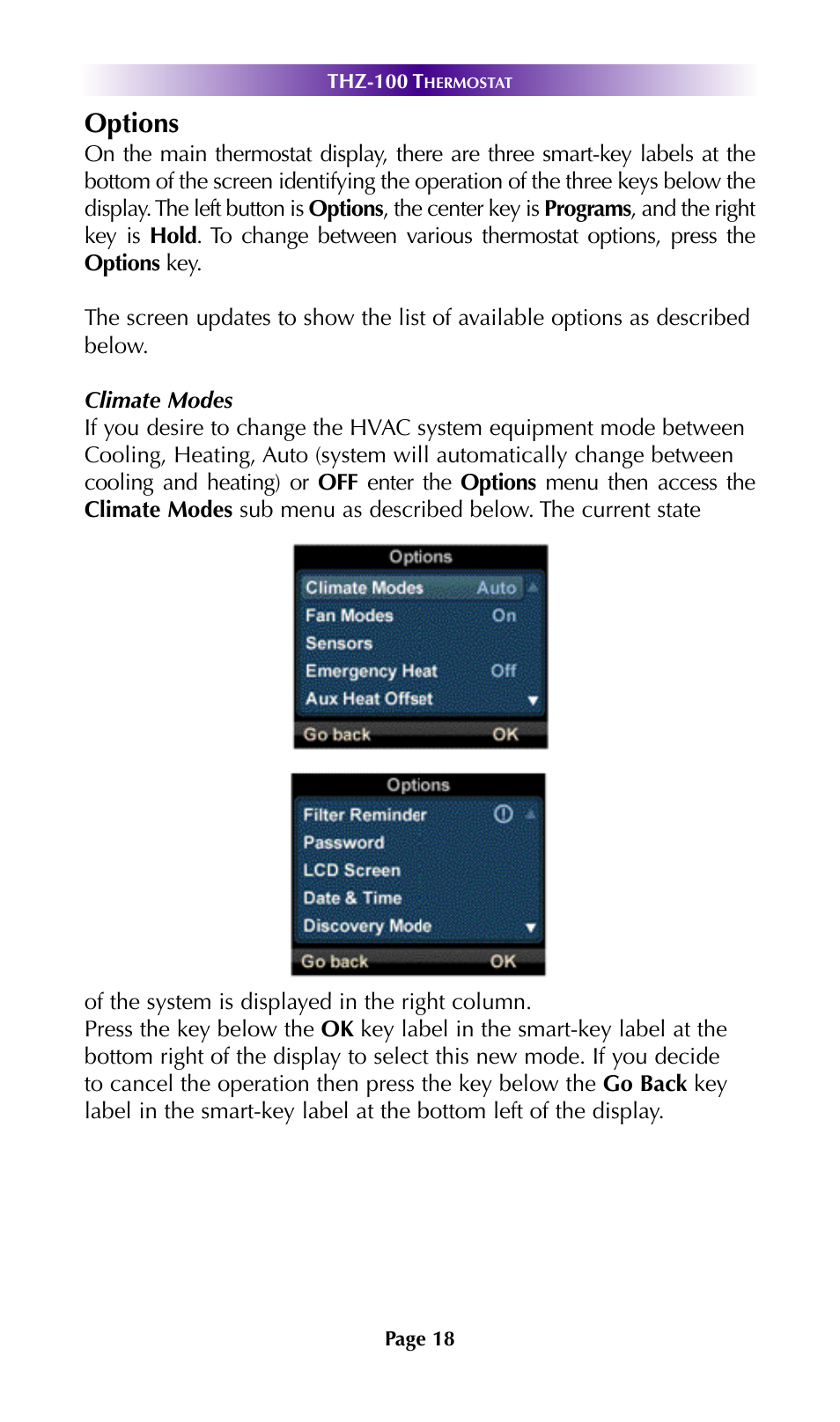 Options | Universal Remote Control (URS) THZ-100 User Manual | Page 22 / 52