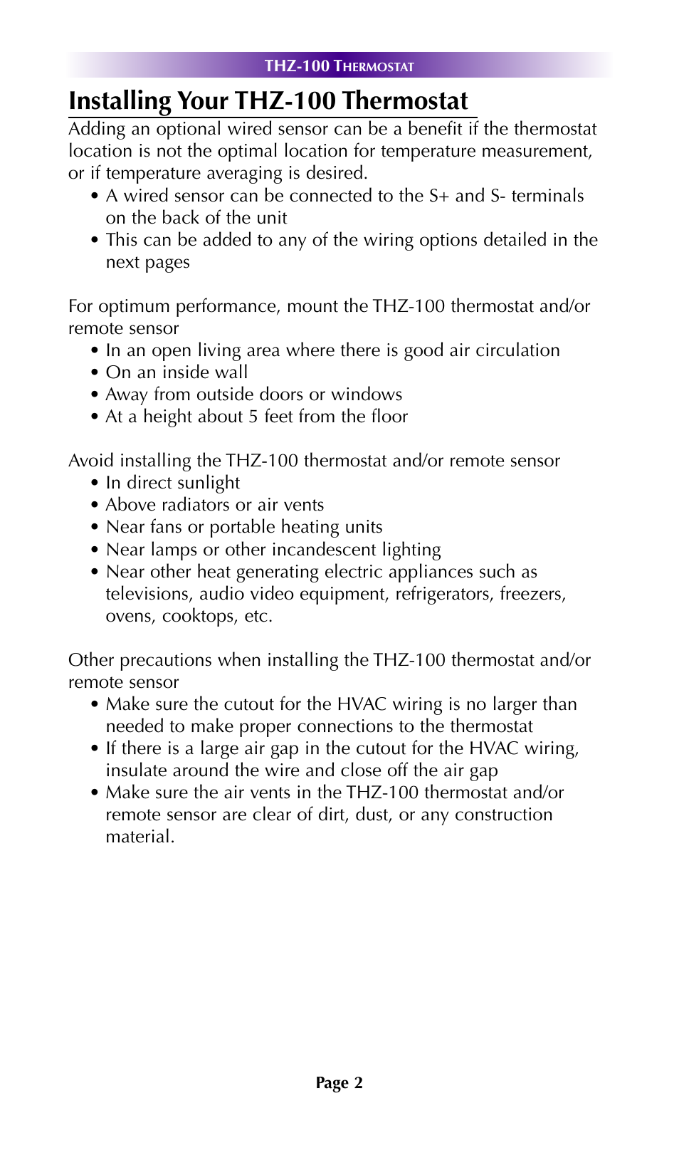 Installing your thz-100 thermostat | Universal Remote Control (URS) THZ-100 User Manual | Page 6 / 52