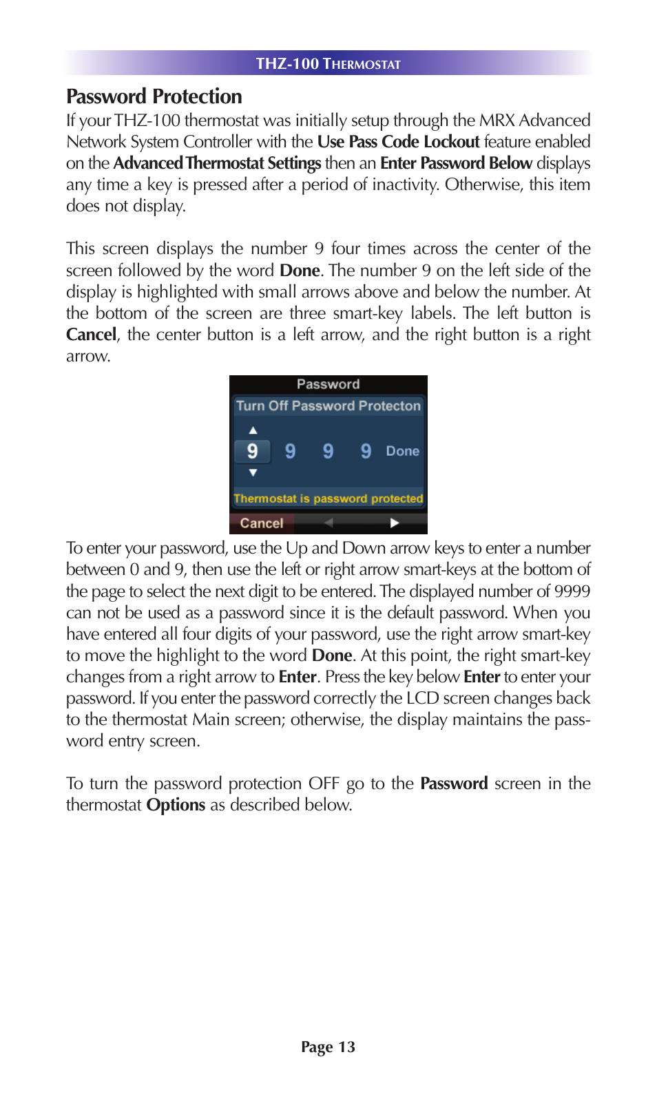 Password protection | Universal Remote Control (URS) THZ-100 Rev 03 User Manual | Page 17 / 52